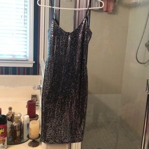 sparkling,knee length ,noodle straps,v cut, size:s